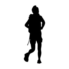 Woman walking with backpack silhouette