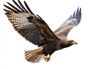 Obraz premium Majestic Hawk in Flight: A Stunning Wildlife Capture against a Clear Sky