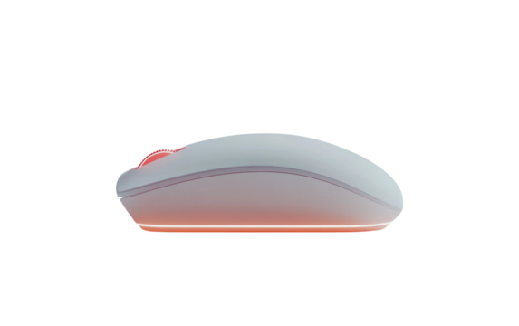 Minimalist white mouse interacting with illuminated buy icon isolated on transparent background PNG