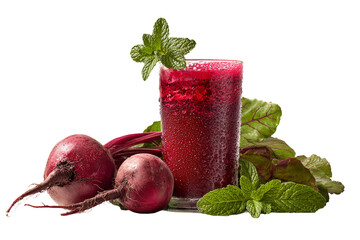Vibrant beet juice garnished with fresh mint, an icon of health and vitality, perfect for summer.
