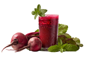 Vibrant beet juice garnished with fresh mint, an icon of health and vitality, perfect for summer.