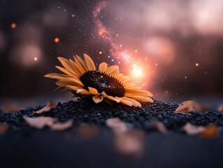Giant Sunflower with Glowing Galaxy Center