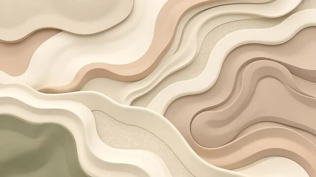 Abstract layers of beige and cream colored waves creating a textured background design art piece