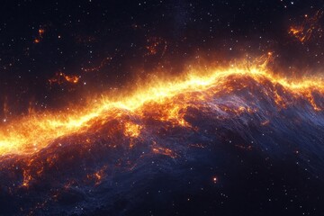 Fototapeta premium Fiery cosmic wave radiates vibrant colors across the dark expanse of space during a celestial phenomenon