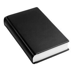 Book with smooth black cover and crisp white pages in neat stack