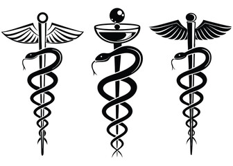 Healthcare Emblems: Caduceus & Asclepius Staff Designs