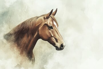 Obraz premium Closeup Portrait of a Horse in Watercolor Style with Abstract Artistic Elements