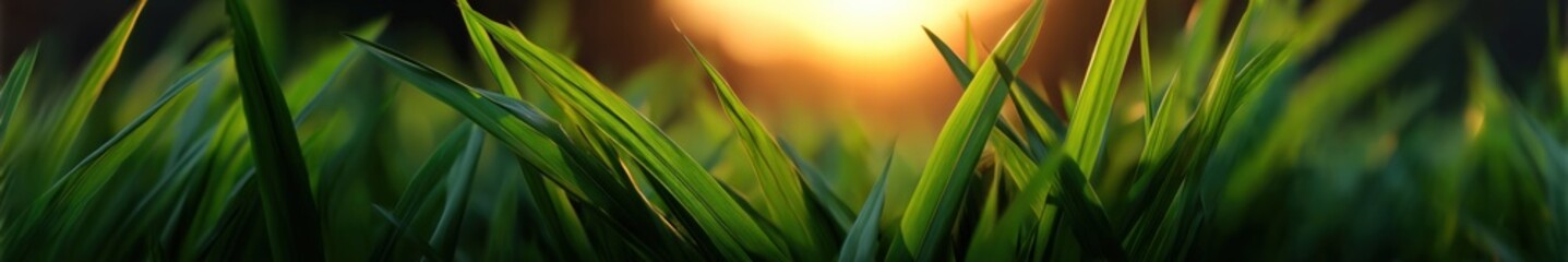 Fototapeta premium Green grass against sunlight