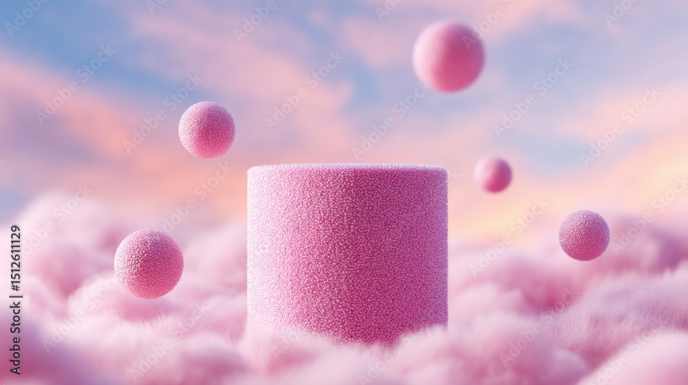 Canvas Prints pink platform and floating spheres