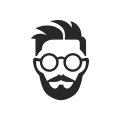 Hipster beard man vector face head icon. Barbershop hipster mustache silhouette black handsome elegant icon.