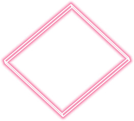 Rectangular block form emits vertical light along its edges, structured with neon contours and angled geometry.