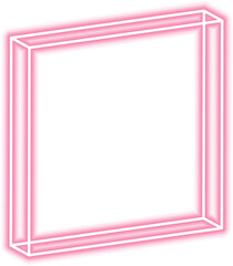Frame block formed as a square displays neon outline with geometric symmetry and perspective depth.