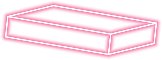 Slanted block in a wide rectangular format is outlined in neon to define structured volume and perspective.