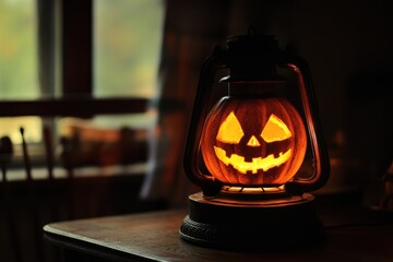 Eerie Lantern: Shadowy Jack-O-Lantern Face for Autumn Home Decor