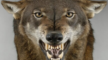 Obraz premium the image showcases the head of a wild canine from the chest up. the animal has dense, brown fur with lighter coloring around the ears and eyes