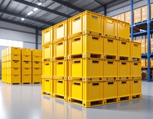 Warehouse interior with stacked yellow crates