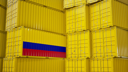 Cargo shipping container with colombia flag, shipping and freight transportation of colombia concept.