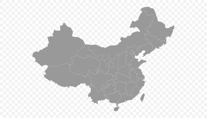 Map of China detailed boundaries of administrative divisions isolated on transparent background
