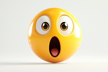Surprised yellow emoji with large eyes and open mouth, conveying shock or amazement, set against a simple white background highlighting the three-dimensional effect