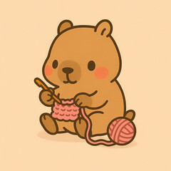 Capybara Crocheting with Pink Yarn