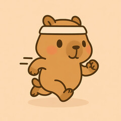 Kawaii Capybara Running with Headband