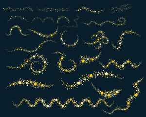 Gold sparkling stars trails decorative. Vector illustration.