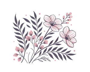 Elegant Pink and Purple Floral Bouquet Illustration