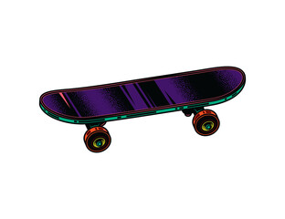 Vintage skateboard in neon style. Original illustration.