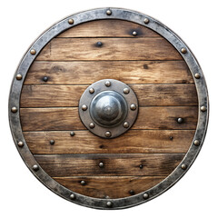 Fototapeta premium Antique Wooden Round Shield with Metal Rim and Boss