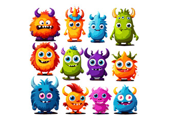Fototapeta premium Adorable Collection of Colorful Cartoon Monsters Fun Illustrations for Kids, Design Projects, and More