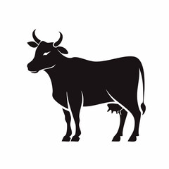 Simple Minimal Black Silhouette of a Standing Cow Farm Animal
