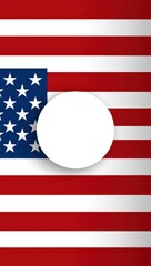 American flag with a blank white circle for text or image overlay
