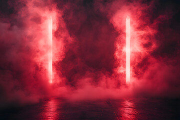 A gloomy background with red neon smoke spreading on both sides