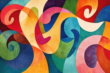 Colorful abstract composition featuring swirling shapes and numbers in a vibrant design with a dynamic and playful aesthetic