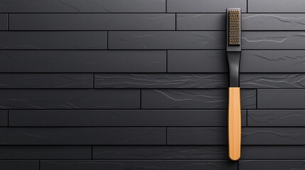 Black And Wooden Handle Razor On Wet Dark Tile Wall With Mist