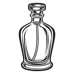 Elegant Perfume Bottle Illustration in Black and White Classic Fragrance Container Detailed Silhouette
