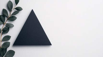 Black Triangle with Green Leaves on White Background