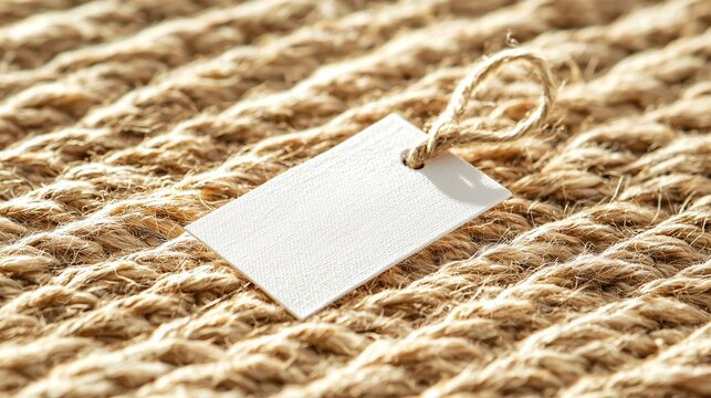 Blank White Tag on Brown Textured Rope Mockup