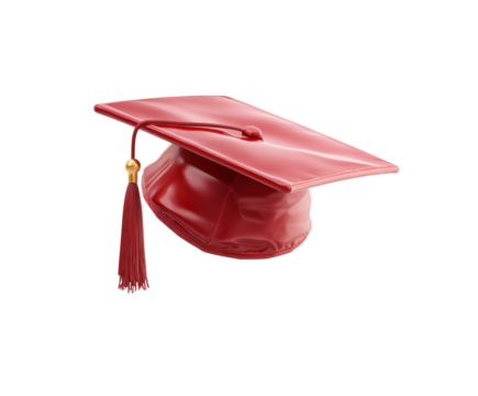 Red graduation cap with tassel for celebration and achievement, cut out transparent