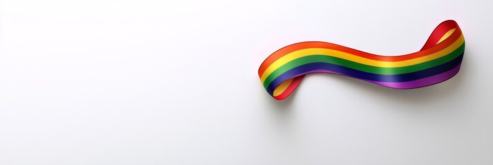 A rainbow-colored satin ribbon with a wave shape on a white background, representing diversity and pride