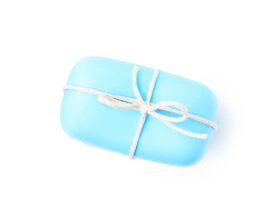 One soap bar isolated on white, top view. Personal hygiene product