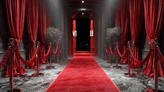 red carpet entrance with open gate on background