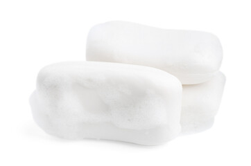 Soap bars with foam isolated on white