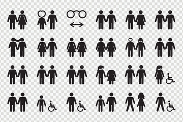 People family vector silhouettes set with mother, father, baby, and business person icons
