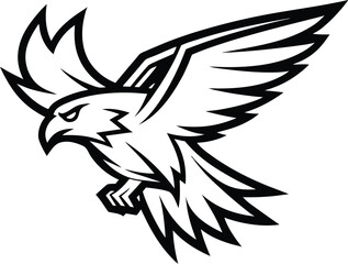  Title (passage format, comma-separated):
Eagle flying silhouette, bird in flight vector, soaring eagle icon, wildlife symbol graphic, minimal black design
