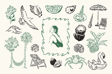 La Dolce Vita vector doodle collection. Coastal lifestyle. Mediterranean life. Italian summer doodles.