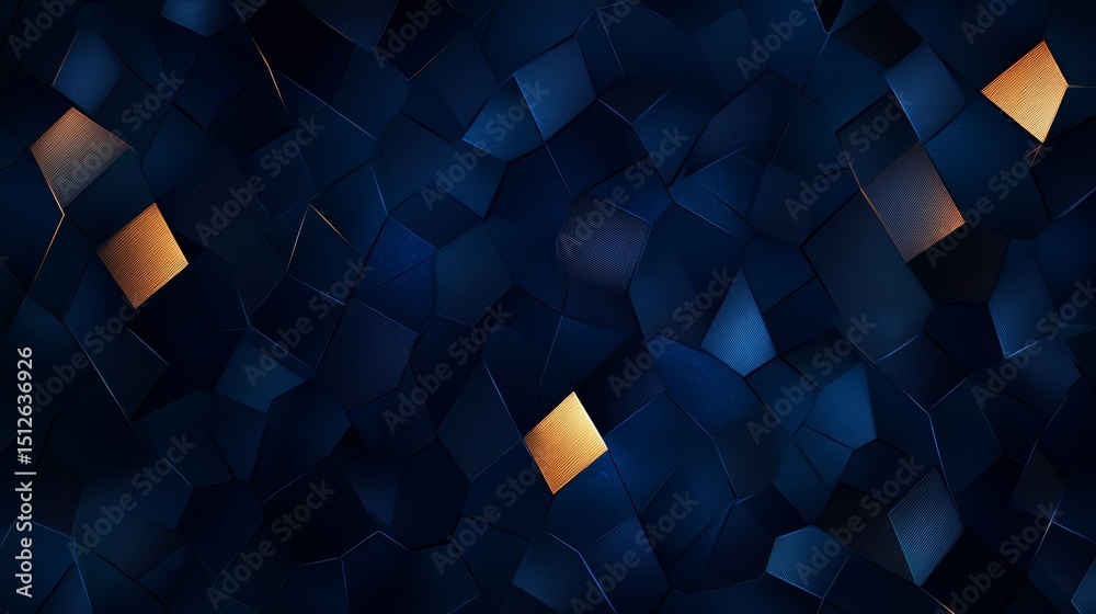 Fototapete blue and gold background with various shapes and patterns. the squares are blue and the triangles ar
