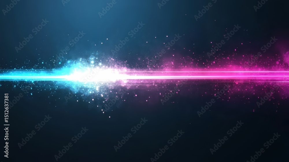 Poster Blue and pink line of light with a lot of sparkles. The line is very long and it looks like it is moving