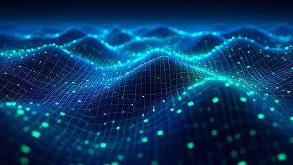 Abstract Digital Landscape  Waves of Data and Glowing Nodes