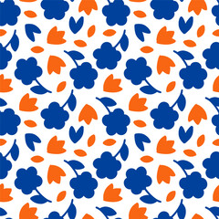 Abstract simple background, summer theme. Seamless pattern with flowers and leaves. A summer texture for the design.